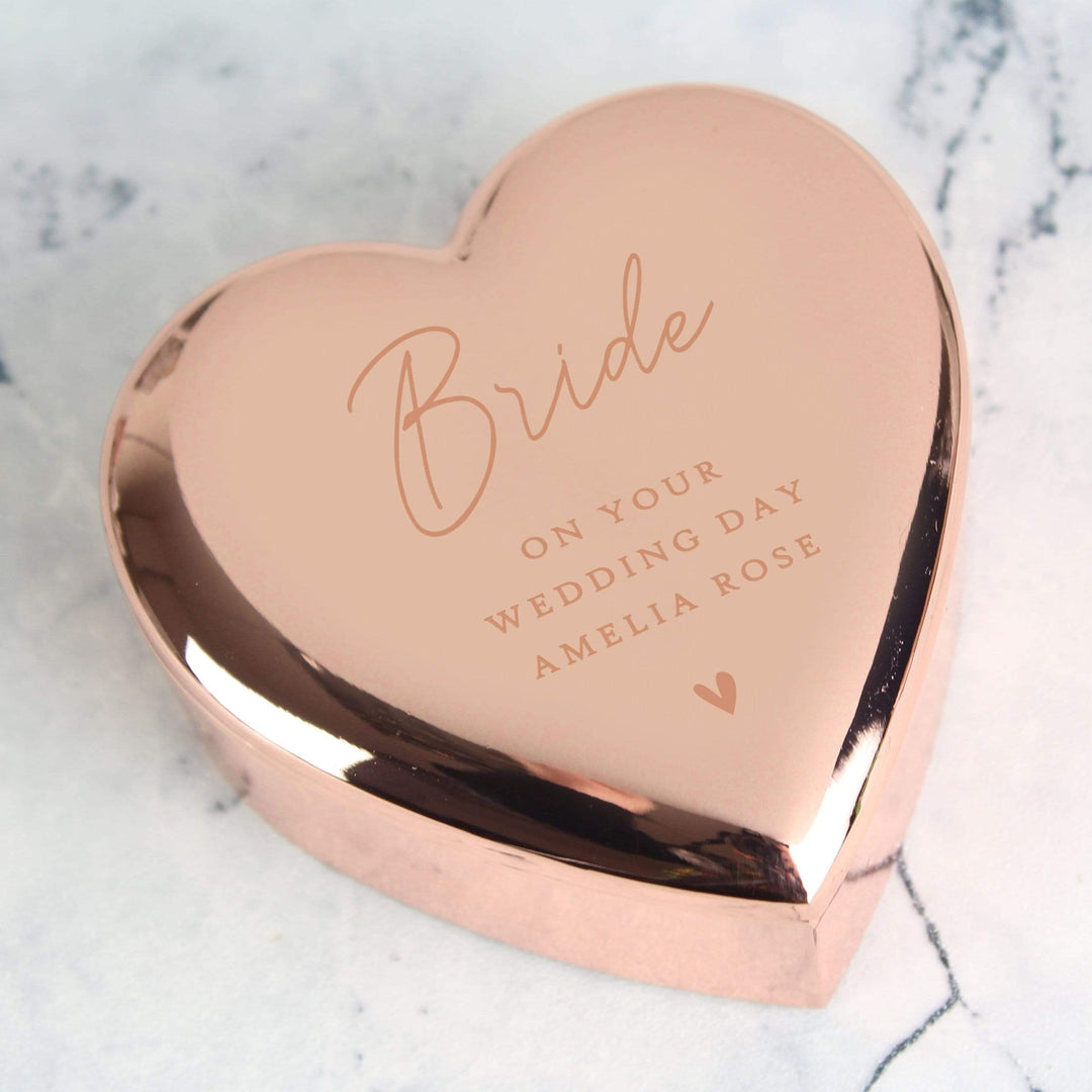 Personalised Memento Trinket, Jewellery &amp; Keepsake Boxes Personalised Free Text Rose Gold Heart Trinket Box