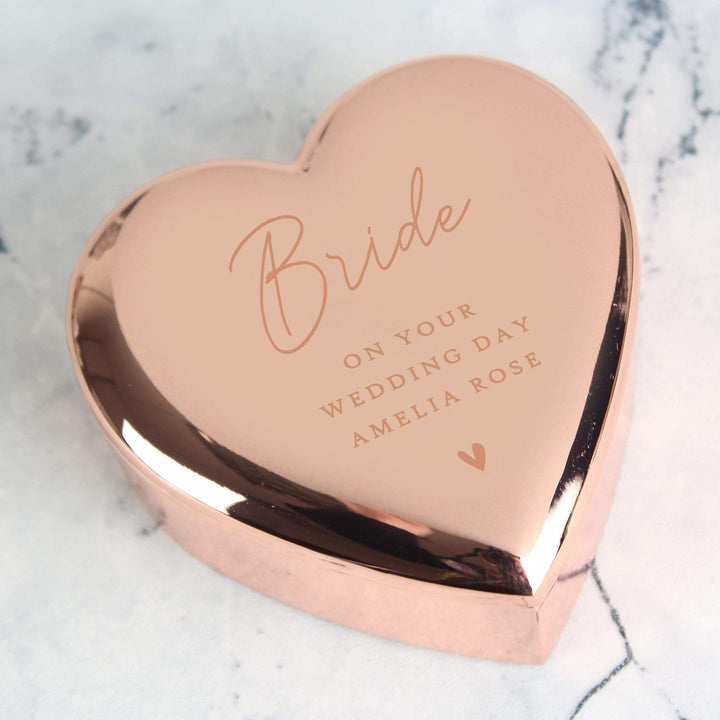 Personalised Memento Trinket, Jewellery &amp; Keepsake Boxes Personalised Free Text Rose Gold Heart Trinket Box