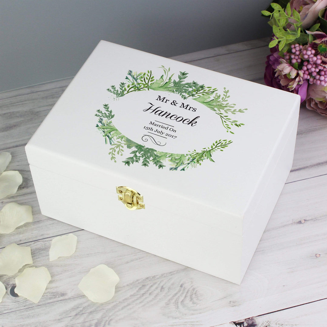Personalised Memento Trinket, Jewellery &amp; Keepsake Boxes Personalised Fresh Botanical White Wooden Keepsake Box