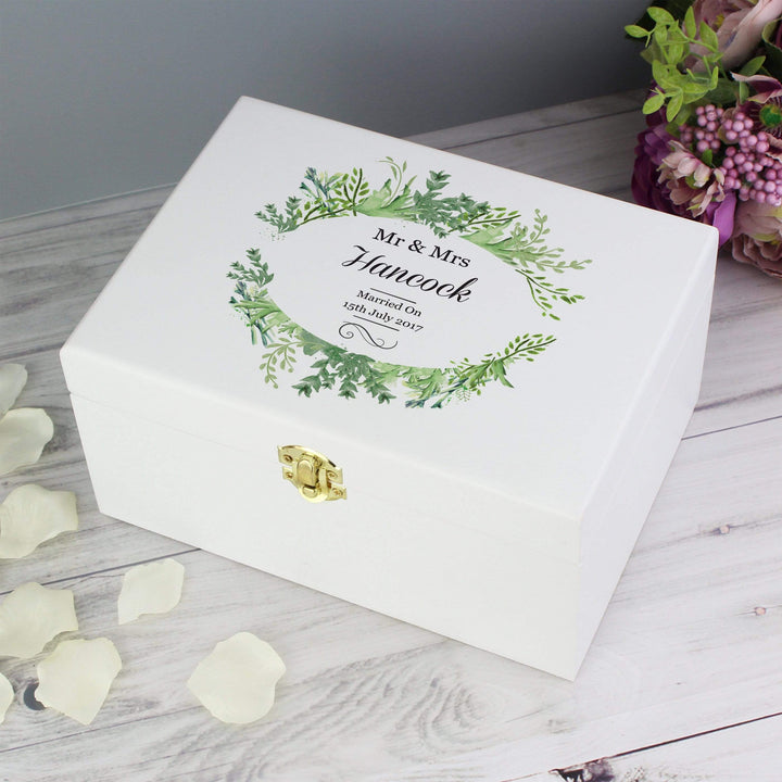 Personalised Memento Trinket, Jewellery &amp; Keepsake Boxes Personalised Fresh Botanical White Wooden Keepsake Box
