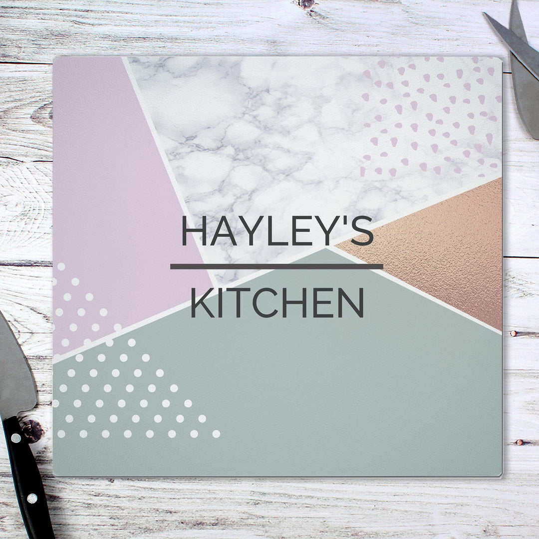 Personalised Memento Kitchen, Baking &amp; Dining Gifts Personalised Geometric Glass Chopping Board/Worktop Saver