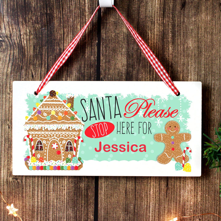 Personalised Memento Wooden Personalised Gingerbread House Santa Stop Here Wooden Sign