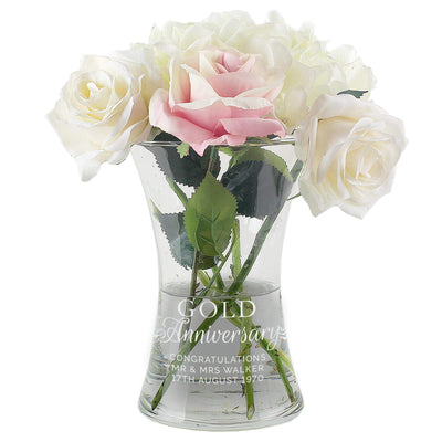 Personalised Memento Vases Personalised 'Gold Anniversary' Glass Vase