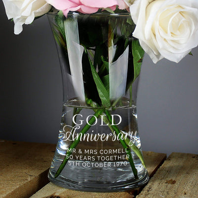 Personalised Memento Vases Personalised 'Gold Anniversary' Glass Vase