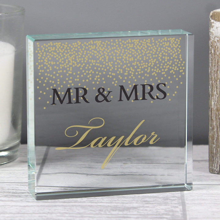 Personalised Memento Ornaments Personalised Gold Confetti Large Crystal Token