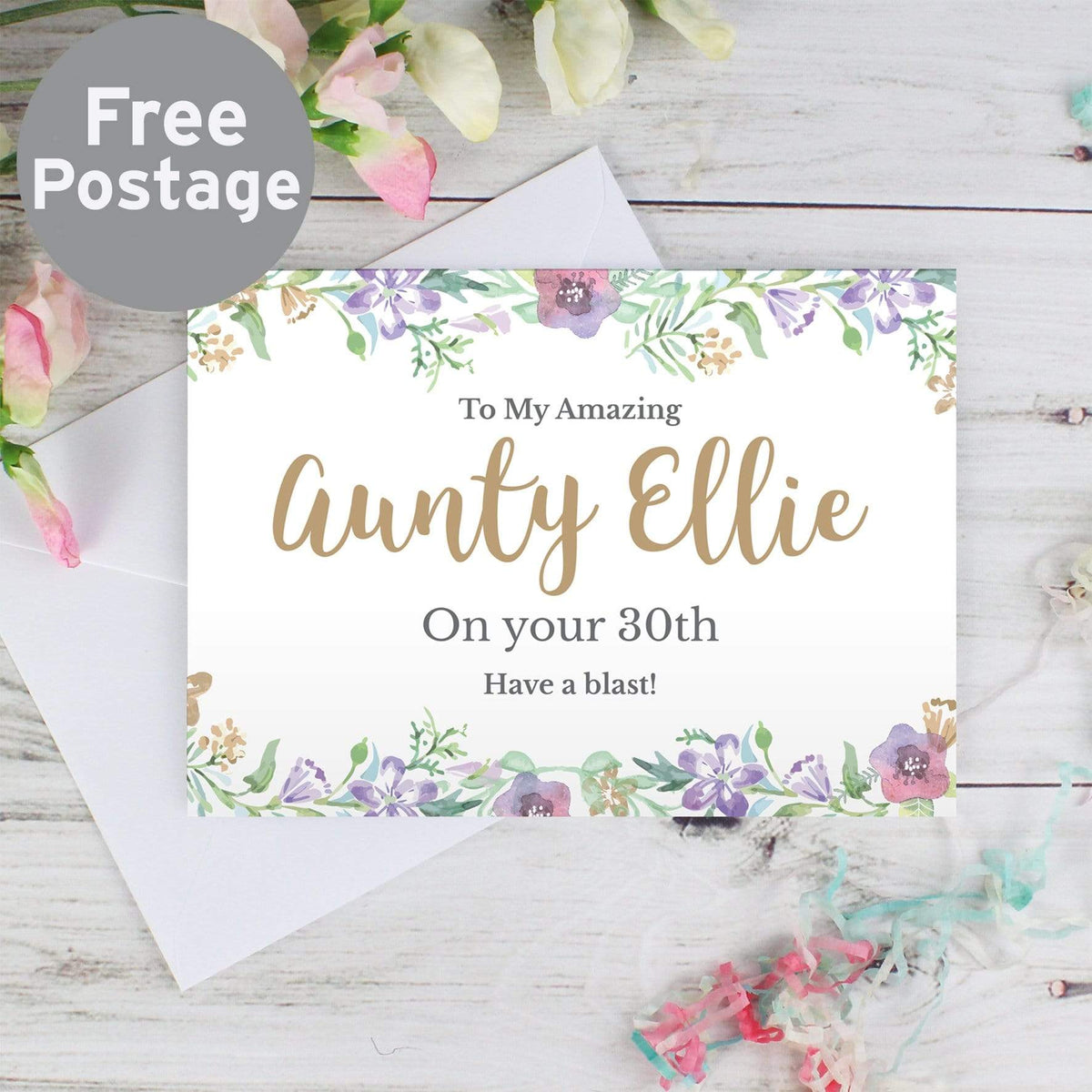 Personalised Memento Greetings Cards Personalised Gold Floral Watercolour Card