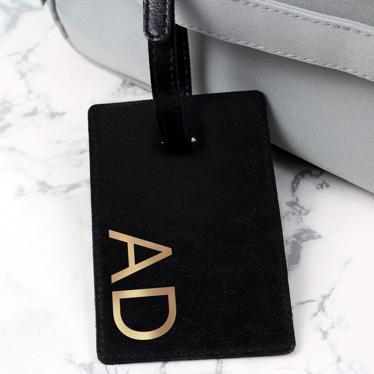 Personalised Memento Leather & Leatherette Personalised Gold Initials Black Luggage Tag