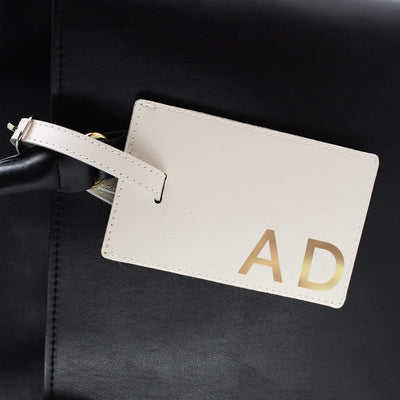 Personalised Memento Leather Personalised Gold Initials Cream Luggage Tag