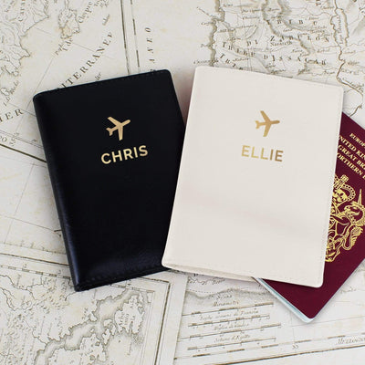 Personalised Memento Leather Personalised Gold Name Passport Holders Set