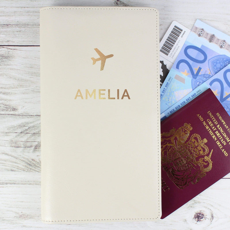 Personalised Memento Leather Personalised Gold Name Travel Document Holder
