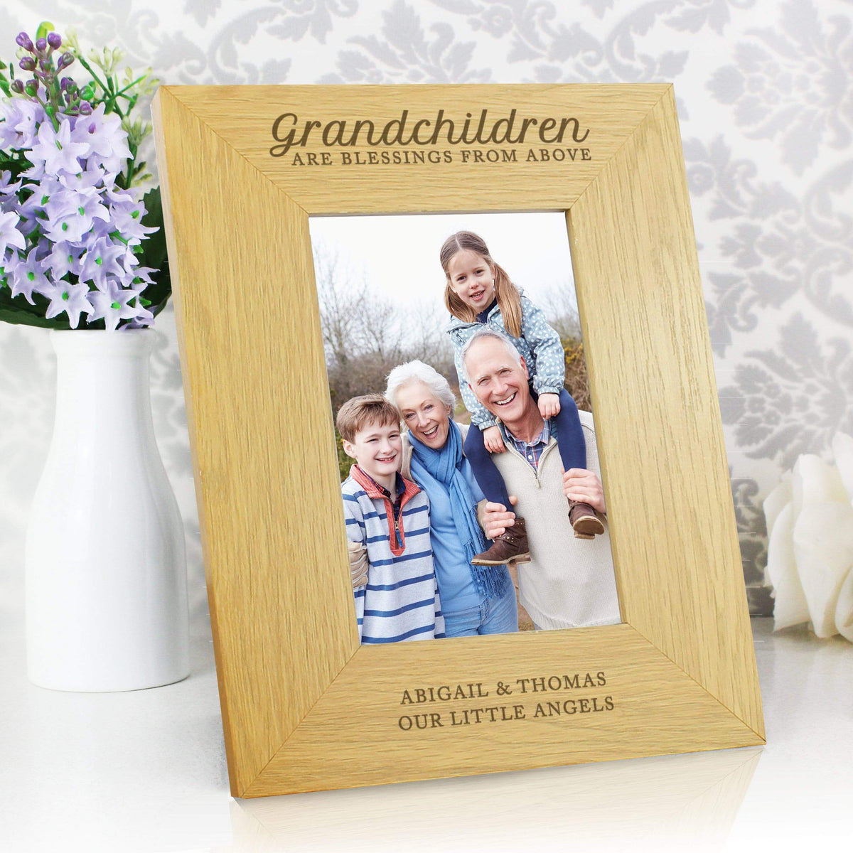 Personalised Memento Wooden Personalised ""Grandchildren Are A Blessing"" 4x6 Oak Finish Photo Frame