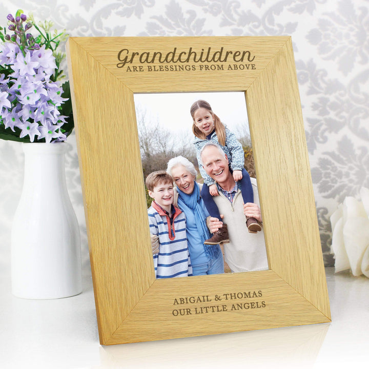 Personalised Memento Wooden Personalised ""Grandchildren Are A Blessing"" 4x6 Oak Finish Photo Frame