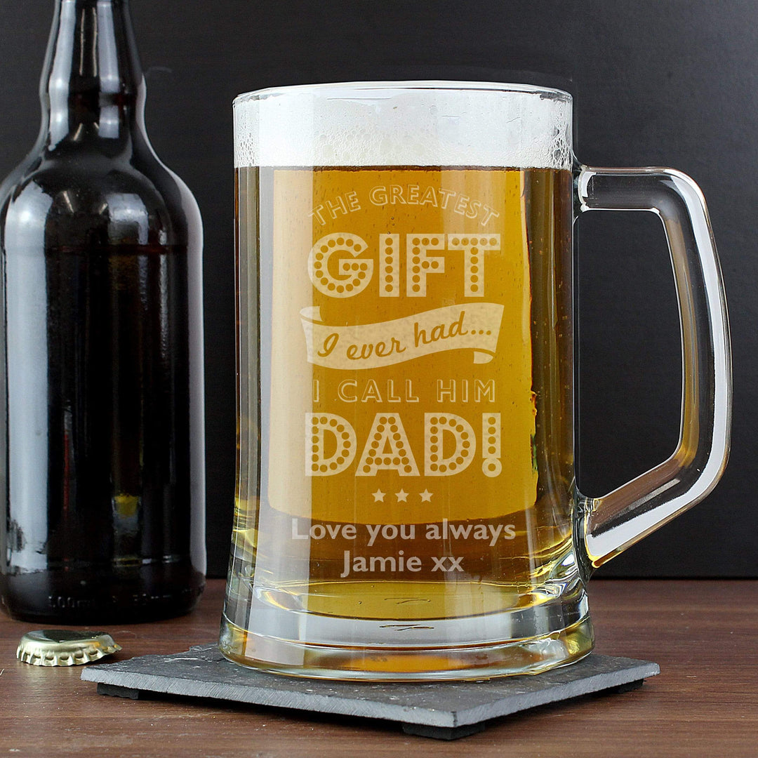 Personalised Memento Glasses &amp; Barware Personalised Greatest Dad Glass Pint Stern Tankard