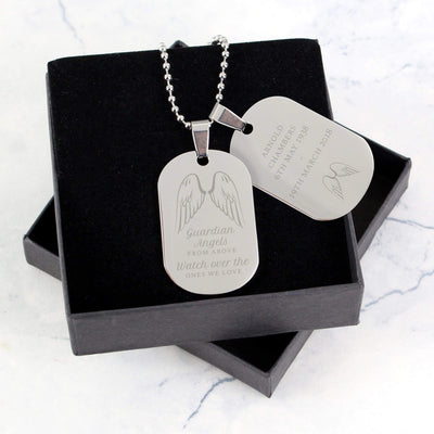 Personalised Memento Jewellery Personalised Guardian Angel Stainless Steel Double Dog Tag Necklace
