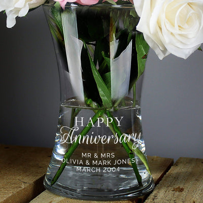 Personalised Memento Vases Personalised 'Happy Anniversary' Glass Vase