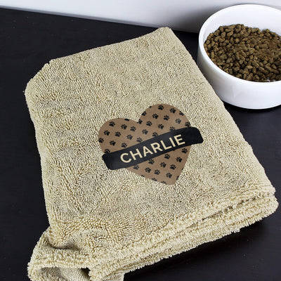 Personalised Memento Textiles Personalised Heart Brown Microfiber Pet Towel