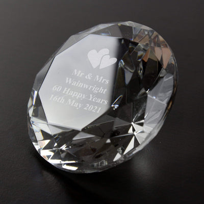 Personalised Memento Ornaments Personalised Heart Motif Diamond Paperweight