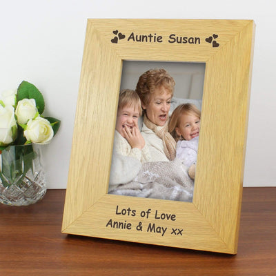 Personalised Memento Photo Frames, Albums and Guestbooks Personalised Hearts 4x6 Oak Finish Photo Frame