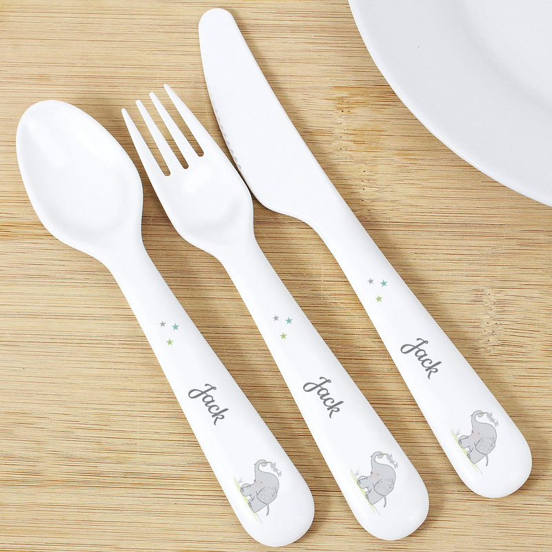 Personalised Memento Mealtime Essentials Personalised Hessian Elephant 3 Piece Plastic Cutlery Set