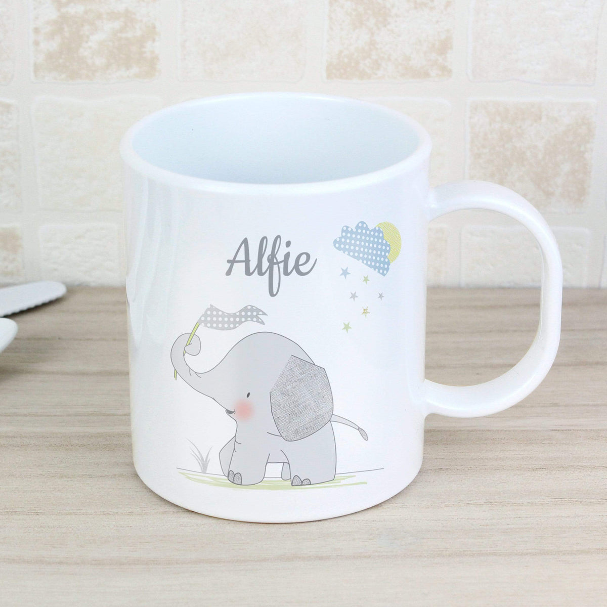 Personalised Memento Mealtime Essentials Personalised Hessian Elephant Plastic Mug