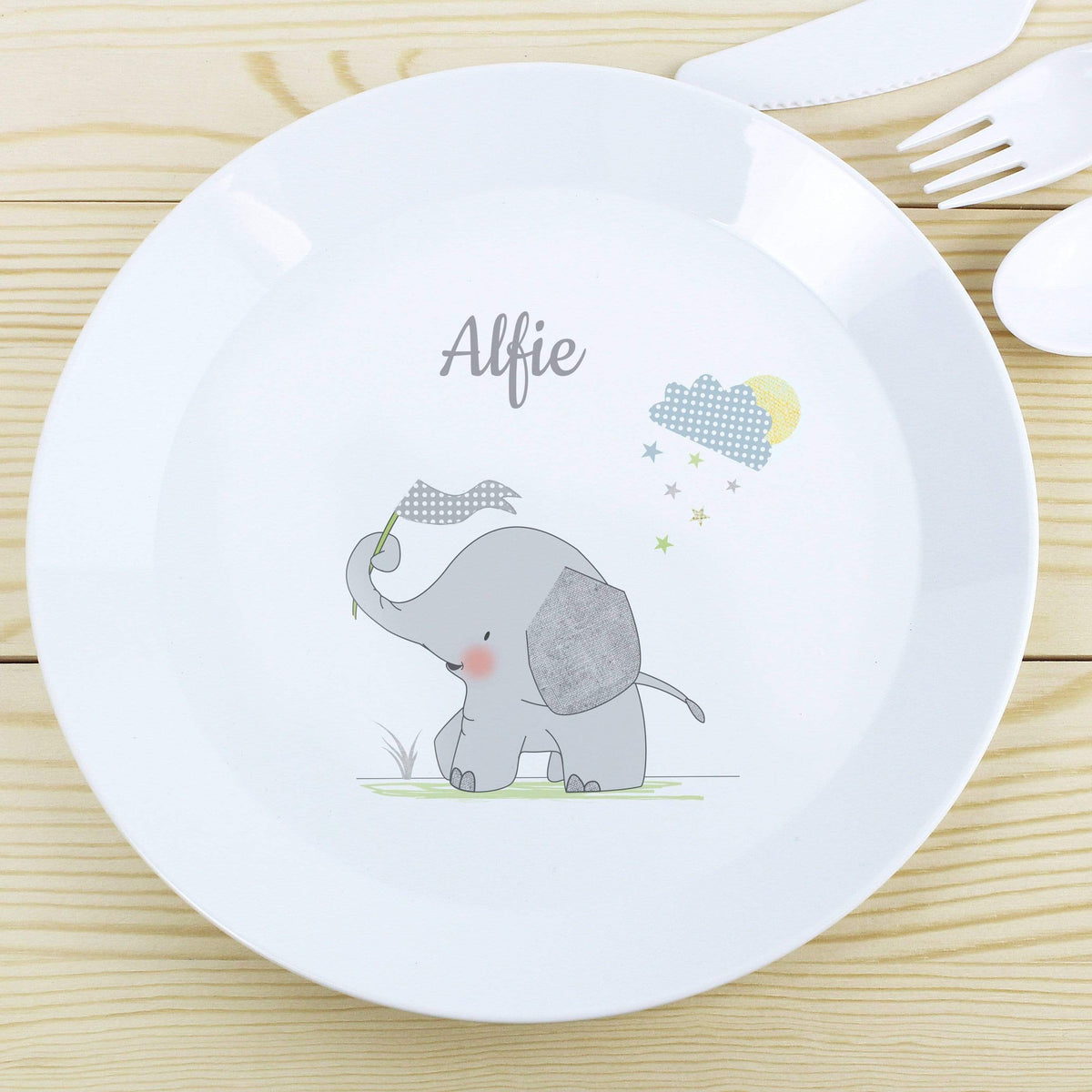 Personalised Memento Mealtime Essentials Personalised Hessian Elephant Plastic Plate