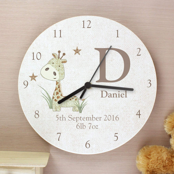 Personalised Memento Clocks &amp; Watches Personalised Hessian Giraffe Shabby Chic Large Wooden Clock