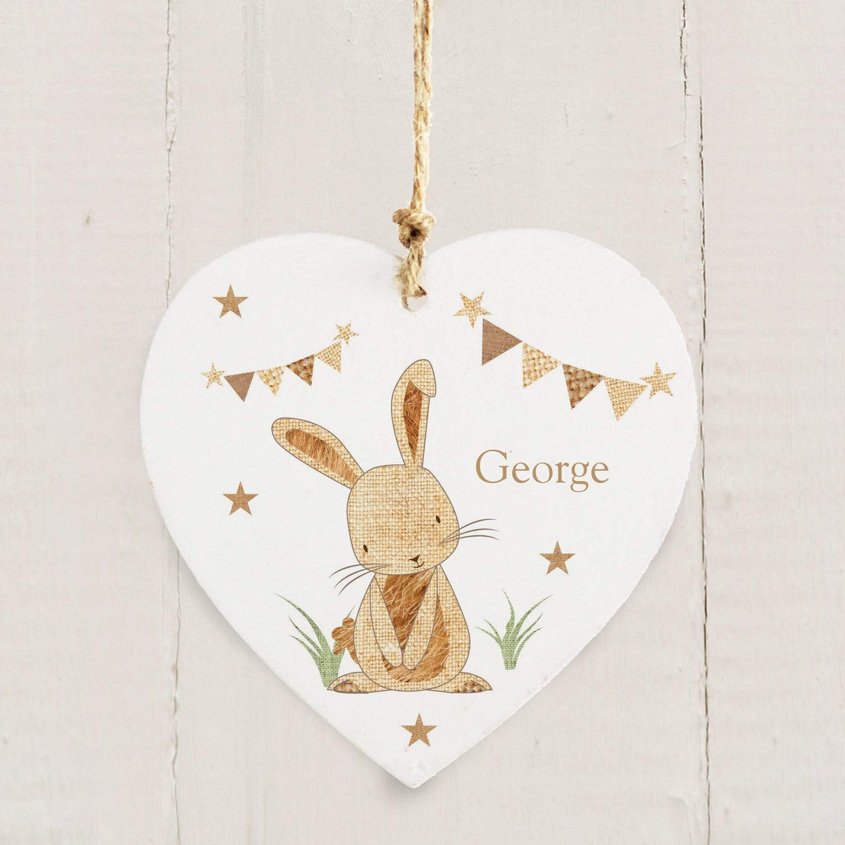 Personalised Memento Hanging Decorations & Signs Personalised Hessian Rabbit Wooden Heart Decoration