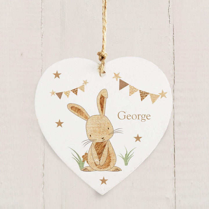 Personalised Memento Hanging Decorations &amp; Signs Personalised Hessian Rabbit Wooden Heart Decoration
