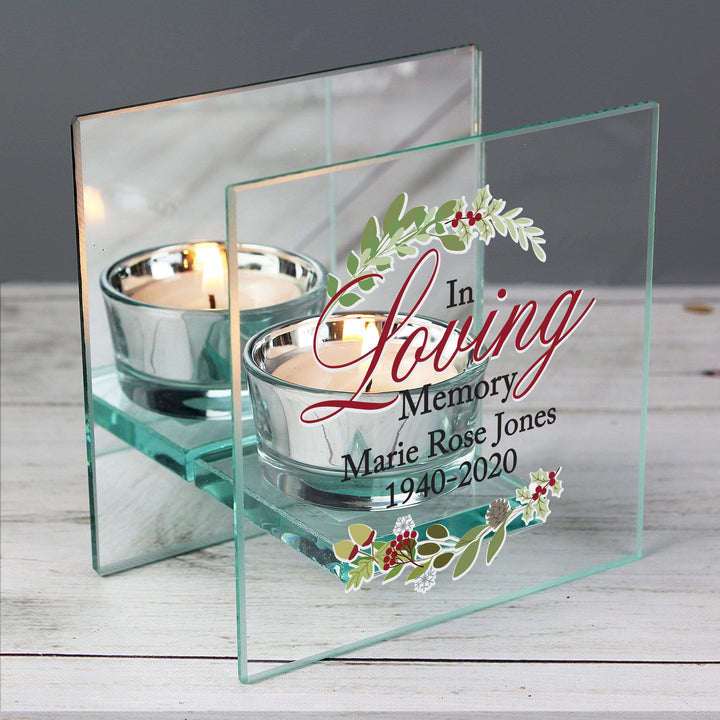 Personalised Memento Candles &amp; Reed Diffusers Personalised In Loving Memory Christmas Mirrored Glass Tea Light Candle Holder