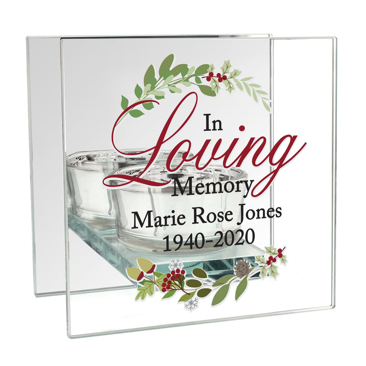 Personalised Memento Candles &amp; Reed Diffusers Personalised In Loving Memory Christmas Mirrored Glass Tea Light Candle Holder