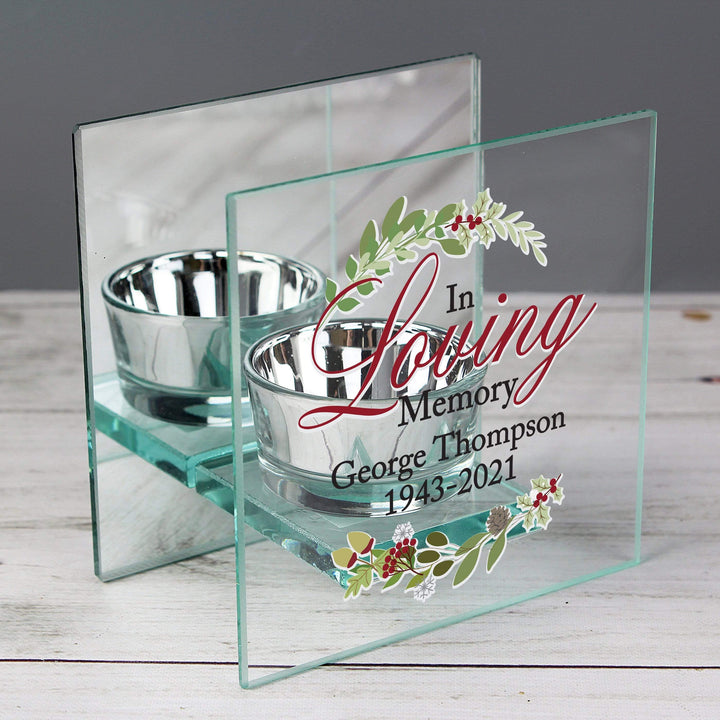 Personalised Memento Candles &amp; Reed Diffusers Personalised In Loving Memory Christmas Mirrored Glass Tea Light Candle Holder