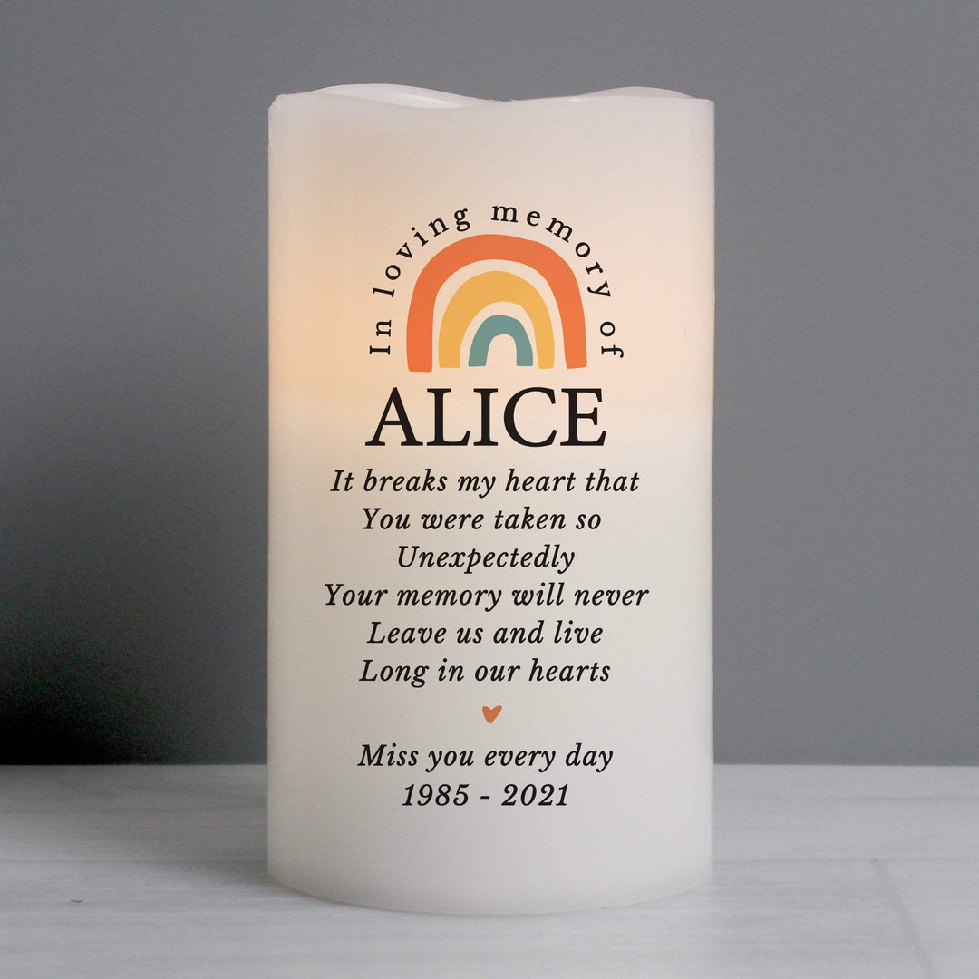 Personalised Memento Candles &amp; Reed Diffusers Personalised In Loving Memory Rainbow LED candle