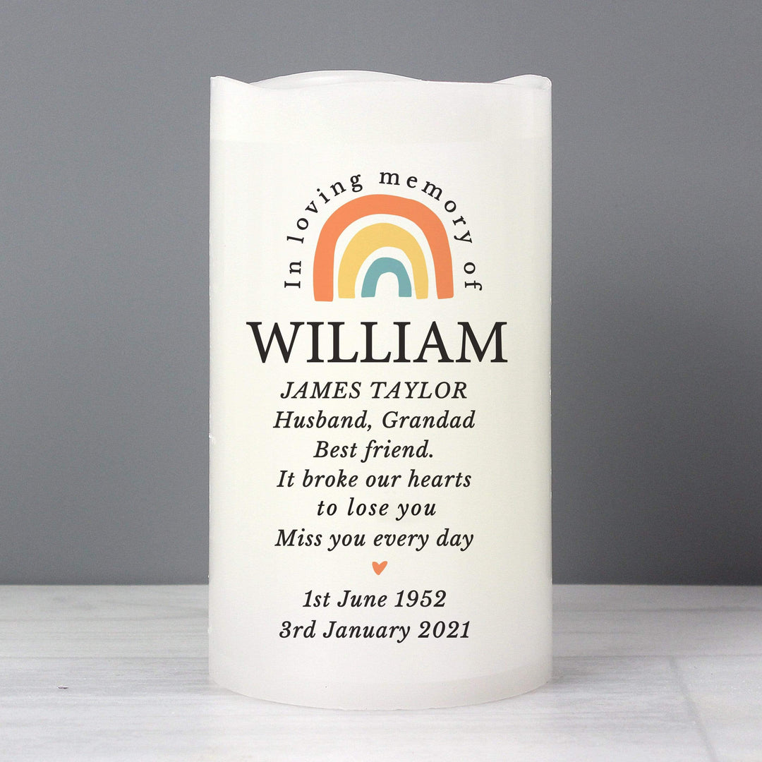 Personalised Memento Candles &amp; Reed Diffusers Personalised In Loving Memory Rainbow LED candle