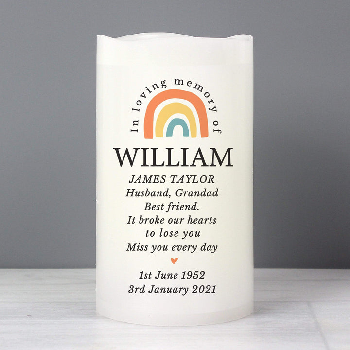 Personalised Memento Candles &amp; Reed Diffusers Personalised In Loving Memory Rainbow LED candle