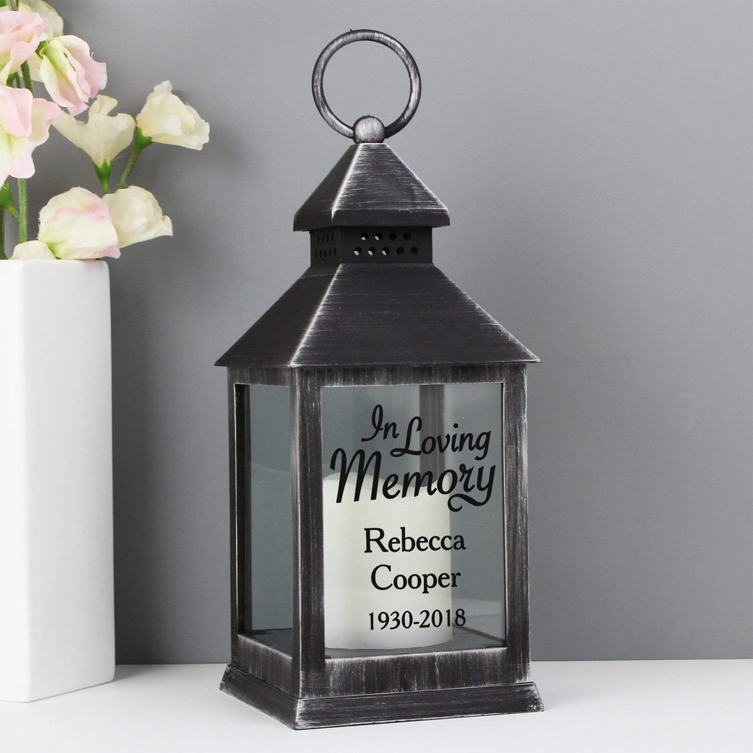 Personalised Memento LED Lights, Candles &amp; Decorations Personalised In Loving Memory Rustic Black Lantern