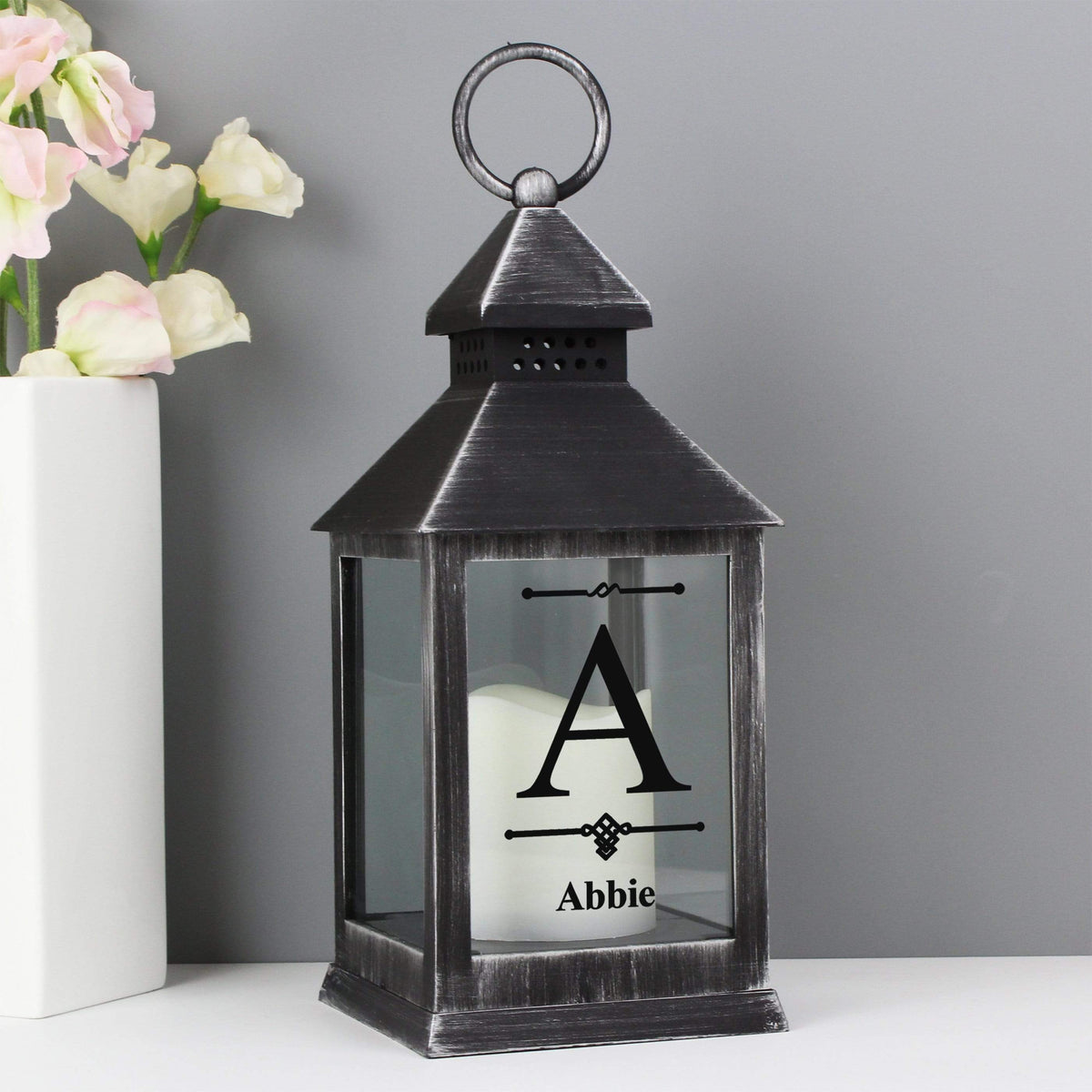 Personalised Memento LED Lights, Candles & Decorations Personalised Initial Rustic Black Lantern