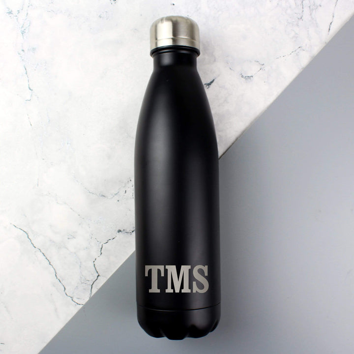 Personalised Memento Food &amp; Drink Personalised Initials Black Metal Insulated Drinks Bottle