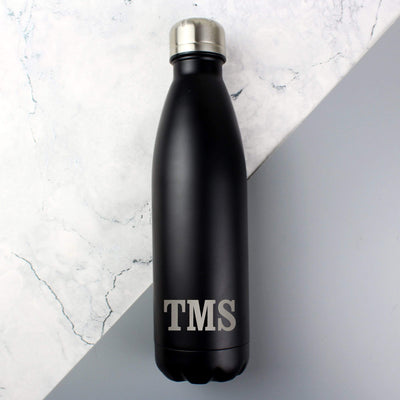 Personalised Memento Food & Drink Personalised Initials Black Metal Insulated Drinks Bottle