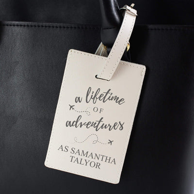 Personalised Memento Leather Personalised 'Lifetime of Adventures' Cream Luggage Tag