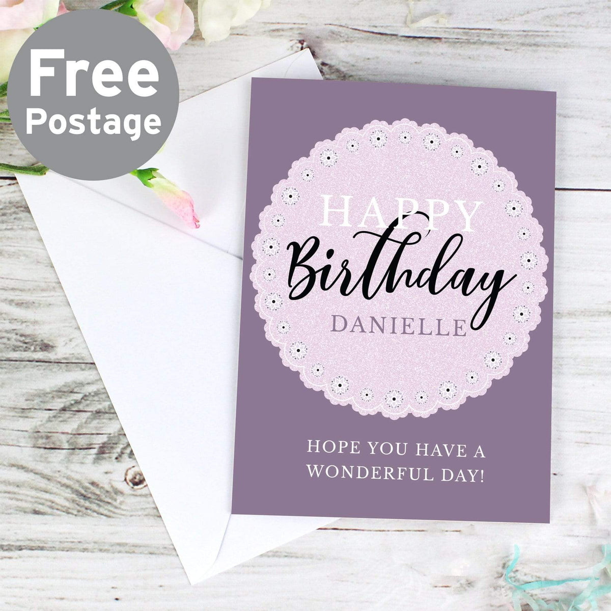 Personalised Memento Greetings Cards Personalised Lilac Lace Birthday Card