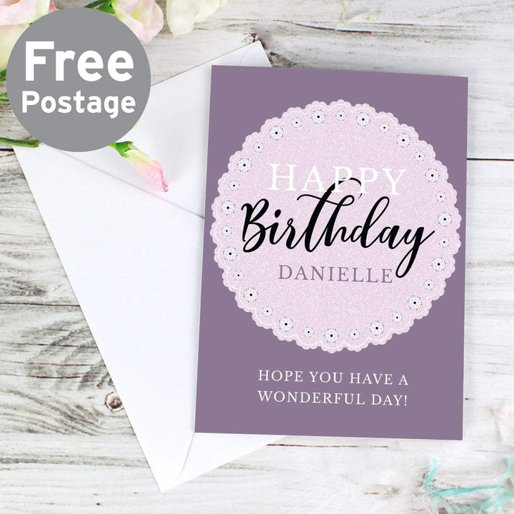 Personalised Memento Greetings Cards Personalised Lilac Lace Birthday Card