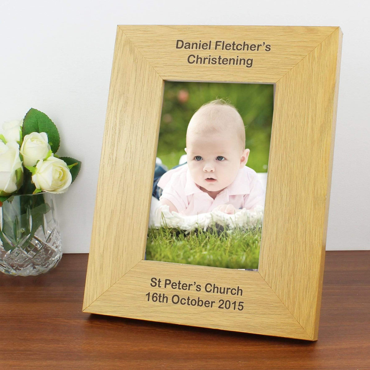 Personalised Memento Wooden Personalised Long Message 4x6 Oak Finish Photo Frame