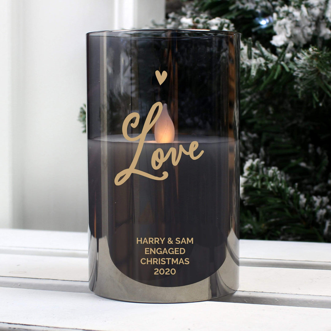 Personalised Memento LED Lights, Candles &amp; Decorations Personalised Love Smoked Glass LED Candle