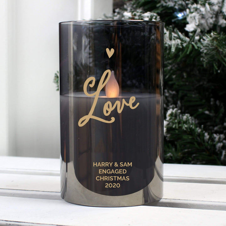 Personalised Memento LED Lights, Candles &amp; Decorations Personalised Love Smoked Glass LED Candle