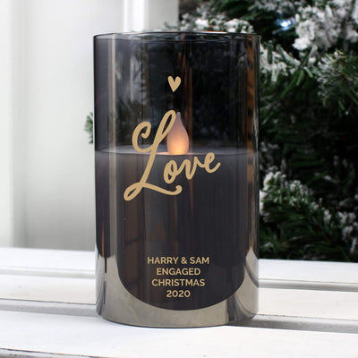 Personalised Memento LED Lights, Candles & Decorations Personalised Love Smoked Glass LED Candle