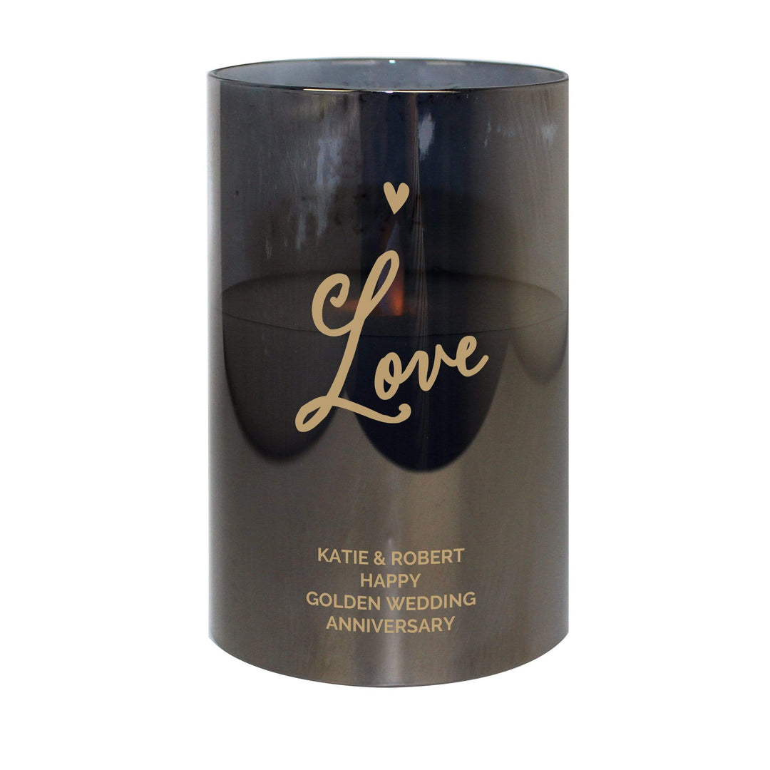 Personalised Memento LED Lights, Candles &amp; Decorations Personalised Love Smoked Glass LED Candle