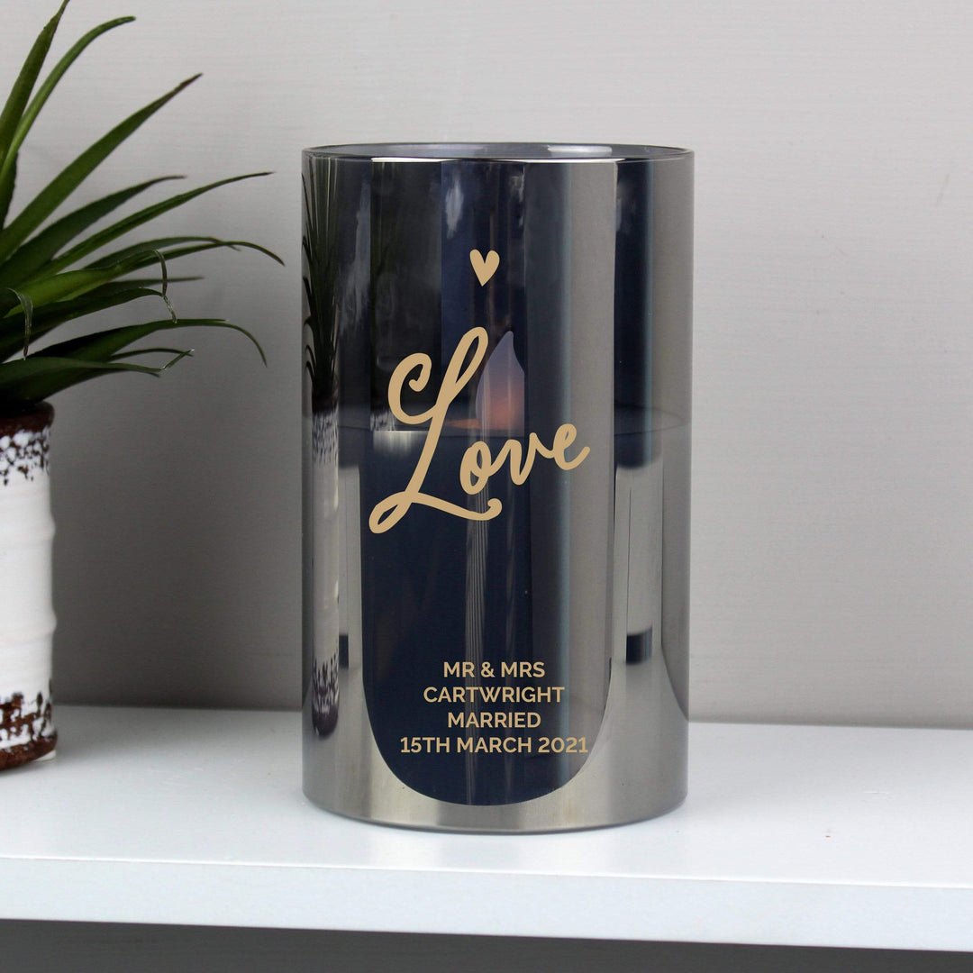 Personalised Memento LED Lights, Candles &amp; Decorations Personalised Love Smoked Glass LED Candle