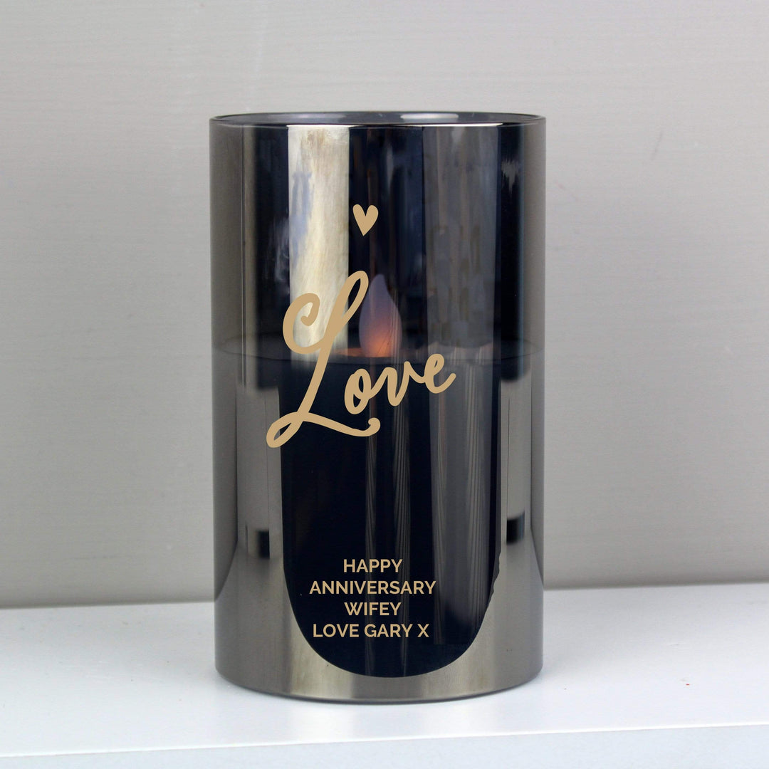Personalised Memento LED Lights, Candles &amp; Decorations Personalised Love Smoked Glass LED Candle