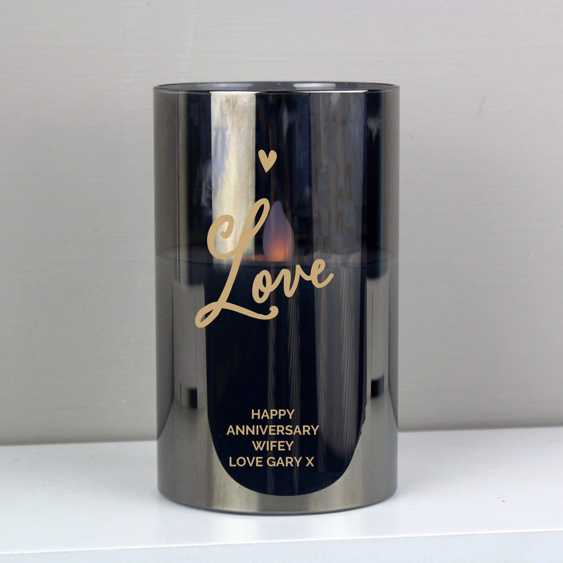 Personalised Memento LED Lights, Candles & Decorations Personalised Love Smoked Glass LED Candle