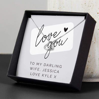 Personalised Memento Jewellery Personalised Love you Sentiment Silver Tone Necklace and Box